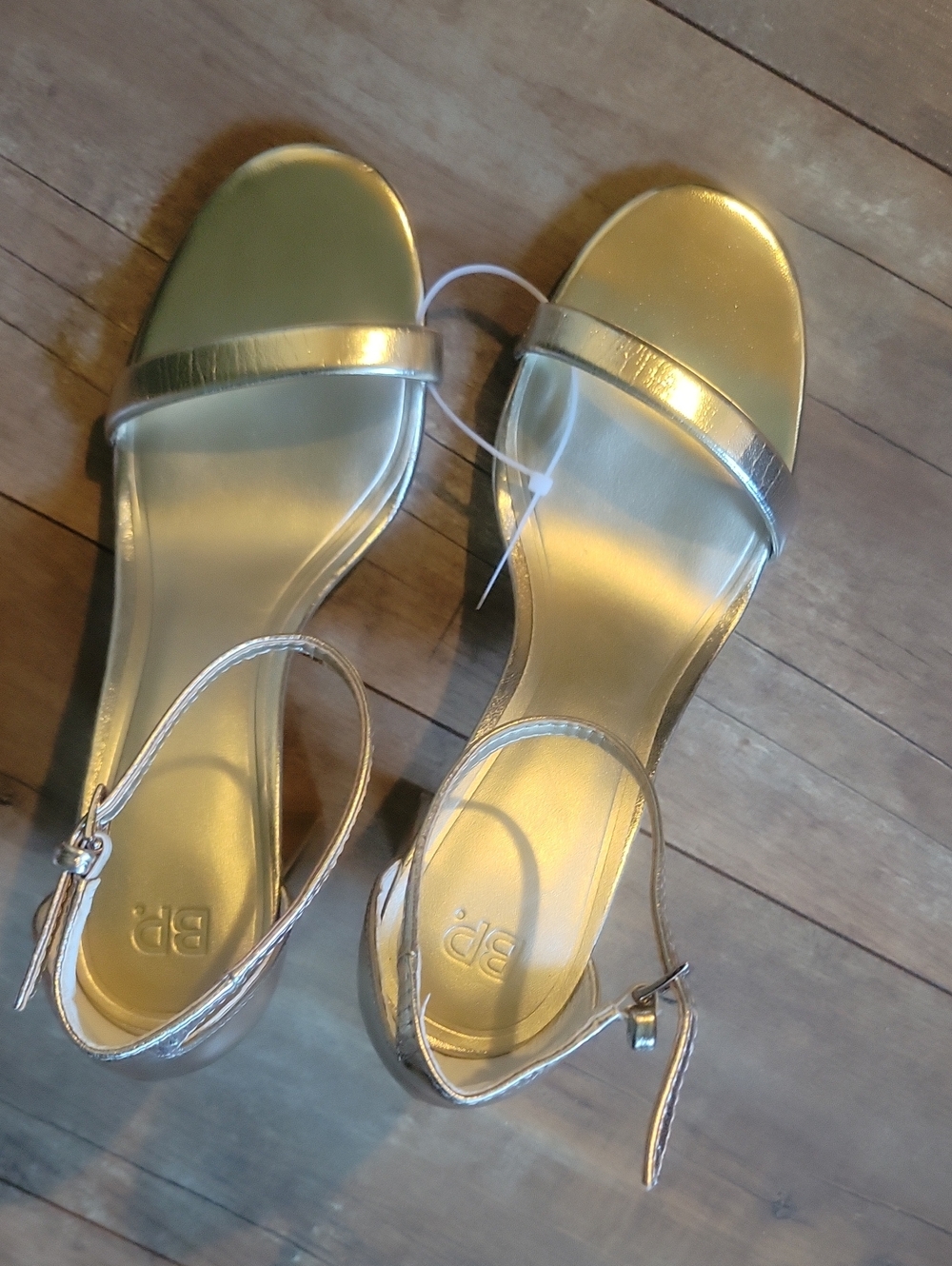 bp Metallic Gold Ankle-Strap Block Heels - Picture 2 of 9